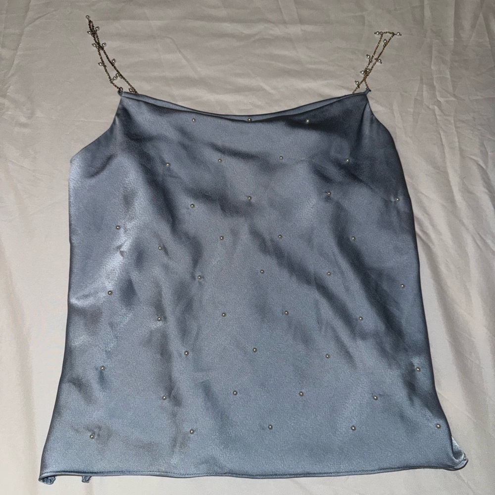 Blue Camisole Top with Pearl Details